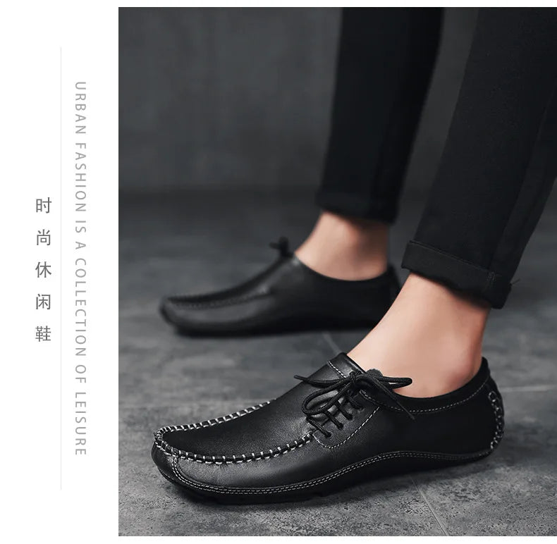 YBQJOO Men's Genuine Leather Driving Loafers – Breathable Slip-On Shoes