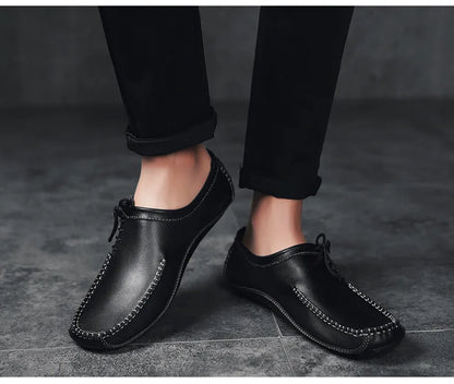 YBQJOO Men's Genuine Leather Driving Loafers – Breathable Slip-On Shoes