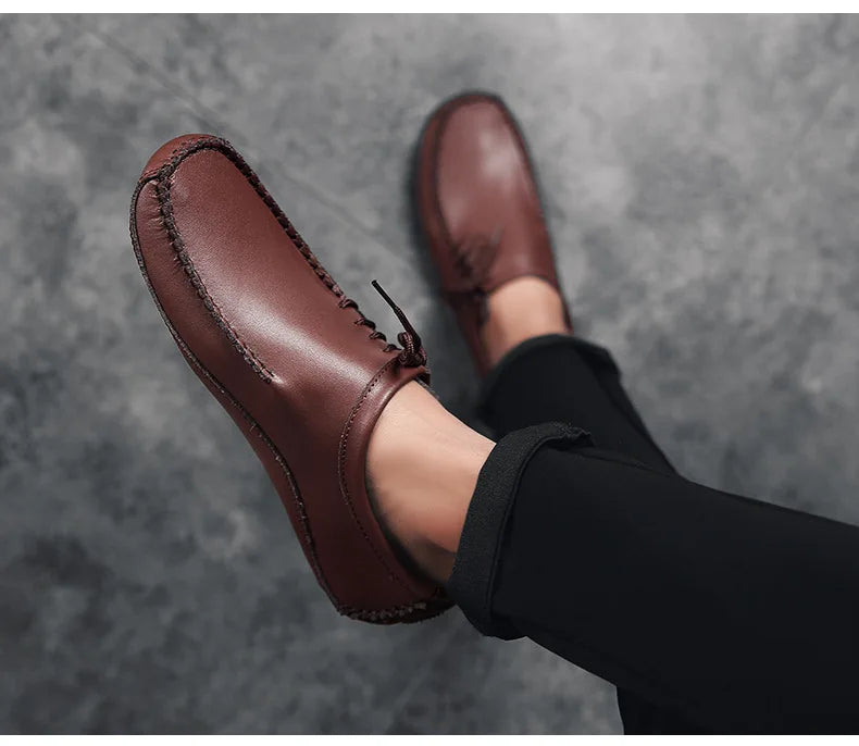 YBQJOO Men's Genuine Leather Driving Loafers – Breathable Slip-On Shoes