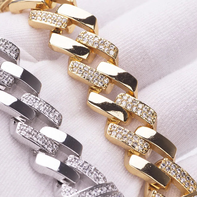 HypeHub Men's Iced Out Cuban Link Chain Bracelet – Gold Plated CZ