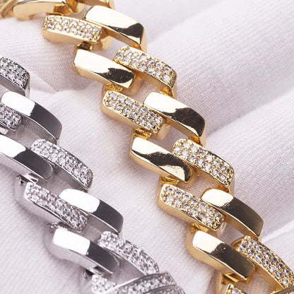 HypeHub Men's Iced Out Cuban Link Chain Bracelet – Gold Plated CZ