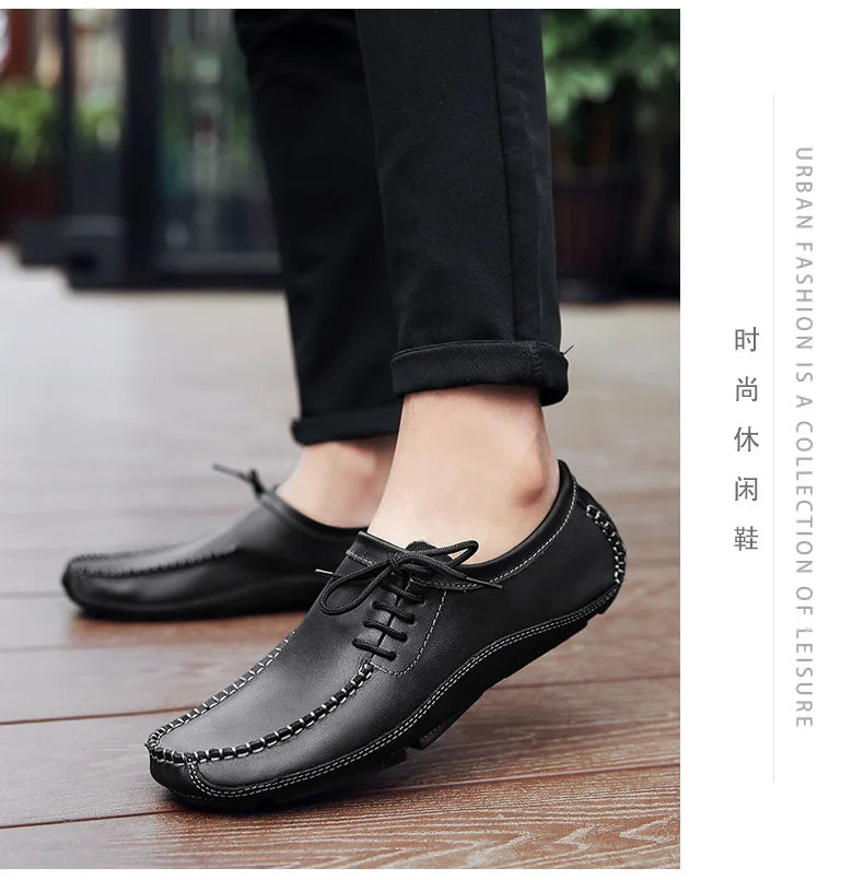 YBQJOO Men's Genuine Leather Driving Loafers – Breathable Slip-On Shoes