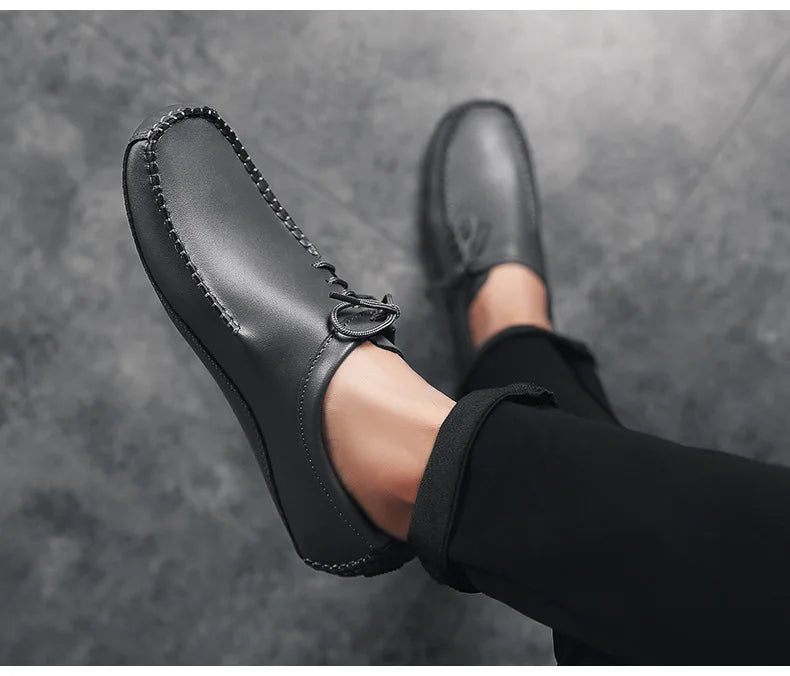 YBQJOO Men's Genuine Leather Driving Loafers – Breathable Slip-On Shoes