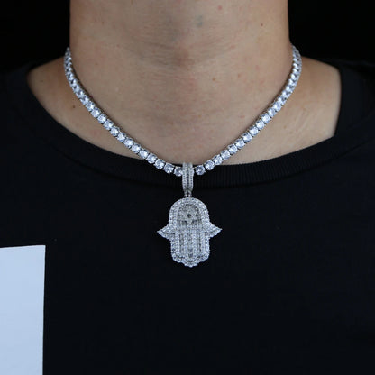 JYZSHINY Hamsa Hand Iced Out CZ Pendant Necklace – Men's Hiphop Bling