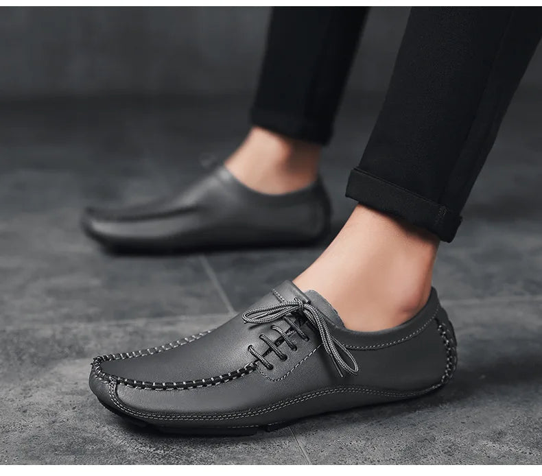 YBQJOO Men's Genuine Leather Driving Loafers – Breathable Slip-On Shoes