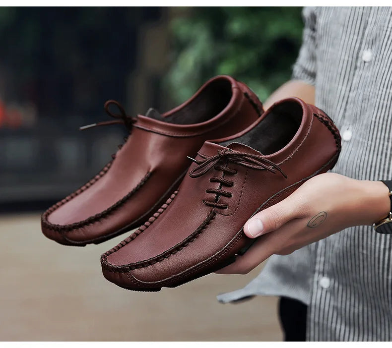 YBQJOO Men's Genuine Leather Driving Loafers – Breathable Slip-On Shoes