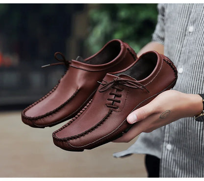 YBQJOO Men's Genuine Leather Driving Loafers – Breathable Slip-On Shoes