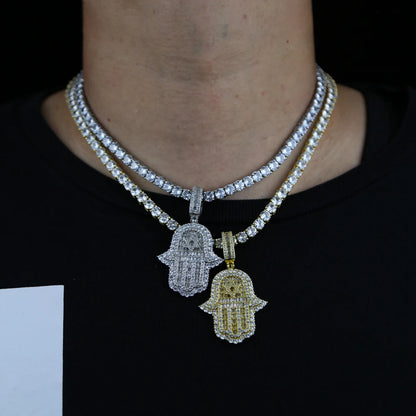 JYZSHINY Hamsa Hand Iced Out CZ Pendant Necklace – Men's Hiphop Bling
