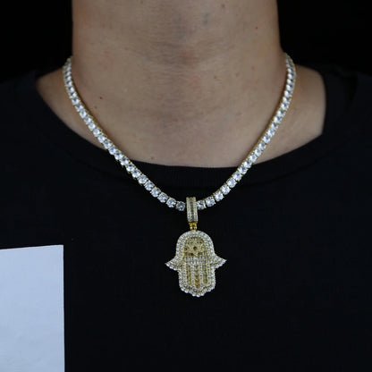 JYZSHINY Hamsa Hand Iced Out CZ Pendant Necklace – Men's Hiphop Bling
