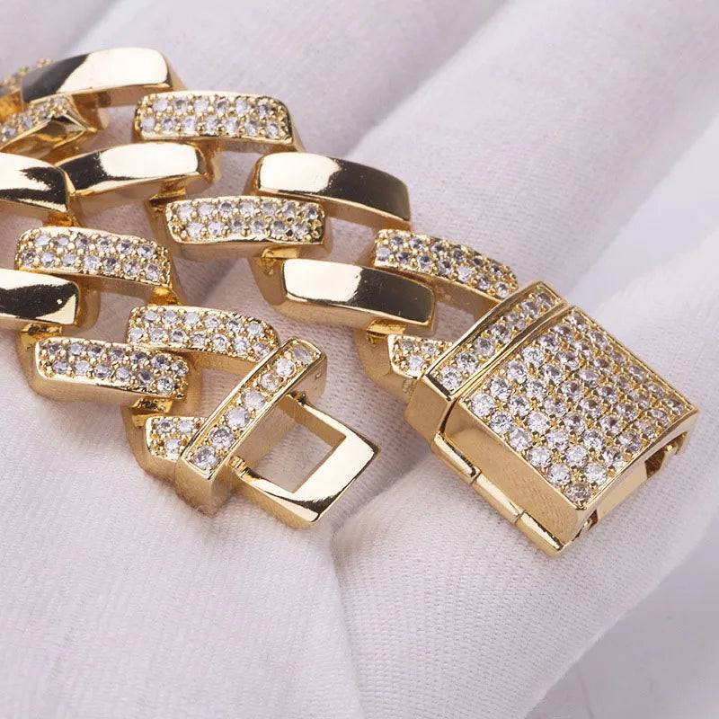 HypeHub Men's Iced Out Cuban Link Chain Bracelet – Gold Plated CZ