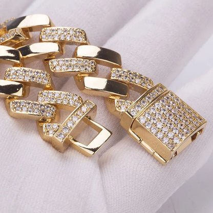 HypeHub Men's Iced Out Cuban Link Chain Bracelet – Gold Plated CZ