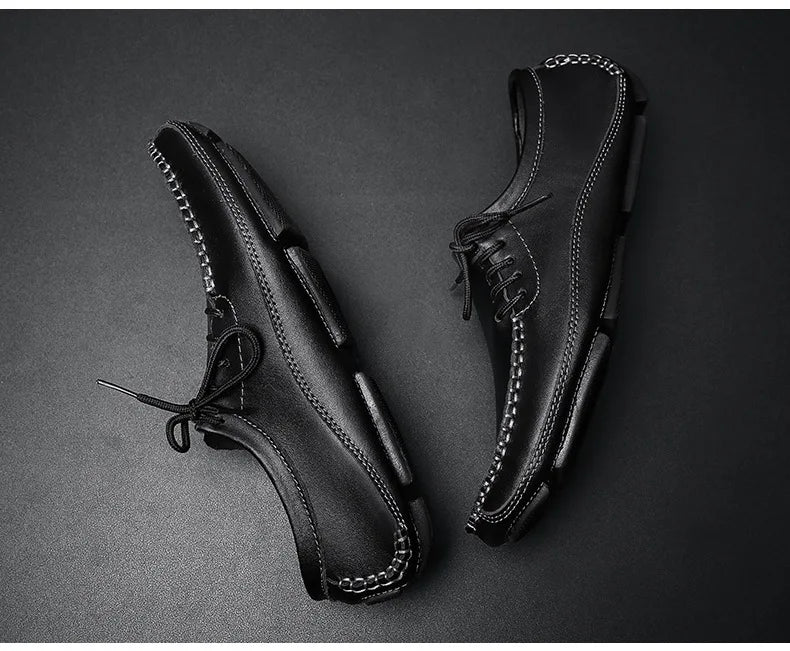 YBQJOO Men's Genuine Leather Driving Loafers – Breathable Slip-On Shoes