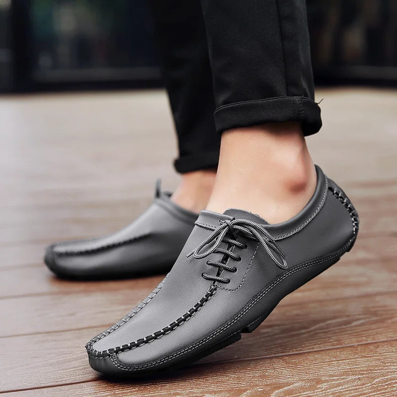 YBQJOO Men's Genuine Leather Driving Loafers – Breathable Slip-On Shoes