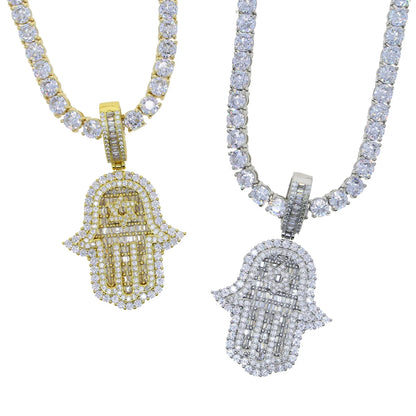 JYZSHINY Hamsa Hand Iced Out CZ Pendant Necklace – Men's Hiphop Bling