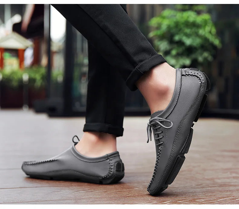 YBQJOO Men's Genuine Leather Driving Loafers – Breathable Slip-On Shoes