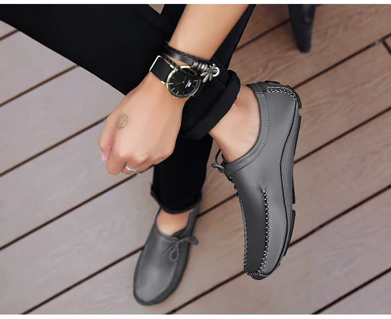 YBQJOO Men's Genuine Leather Driving Loafers – Breathable Slip-On Shoes