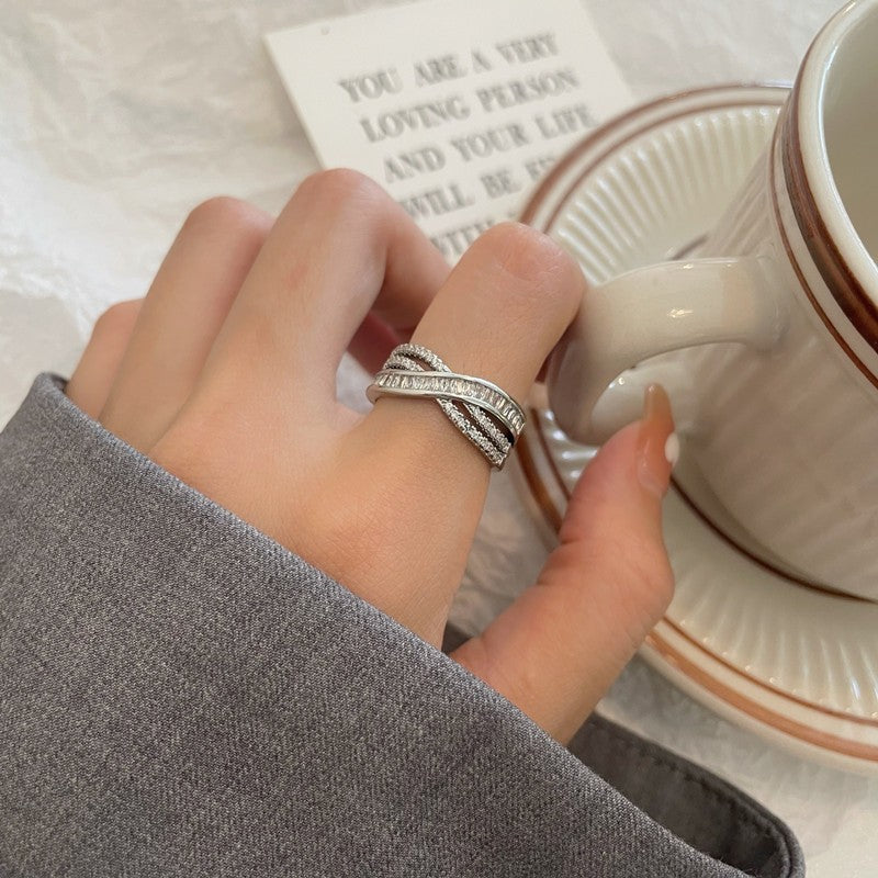 MOONBIFFY Gold Stainless Steel Cross Zircon Wedding Band Ring for Women