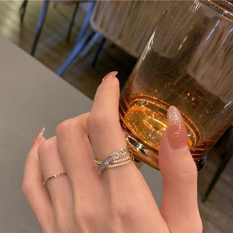 MOONBIFFY Gold Stainless Steel Cross Zircon Wedding Band Ring for Women