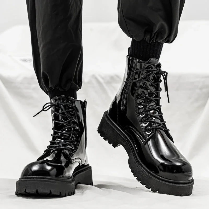 Hot Sale High Top Casual Boots Men's Shoes NewFashion Thick Bottom Motorcycle Ankle Boot for Men Winter Boots Man Shoes Lace-Up