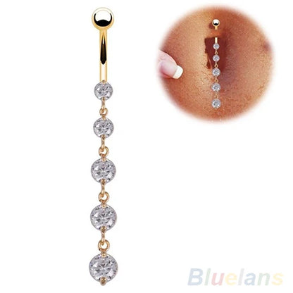 BLUELANS Rhinestone Double Cross Dangle Navel Ring – Surgical Steel Belly Button Piercing