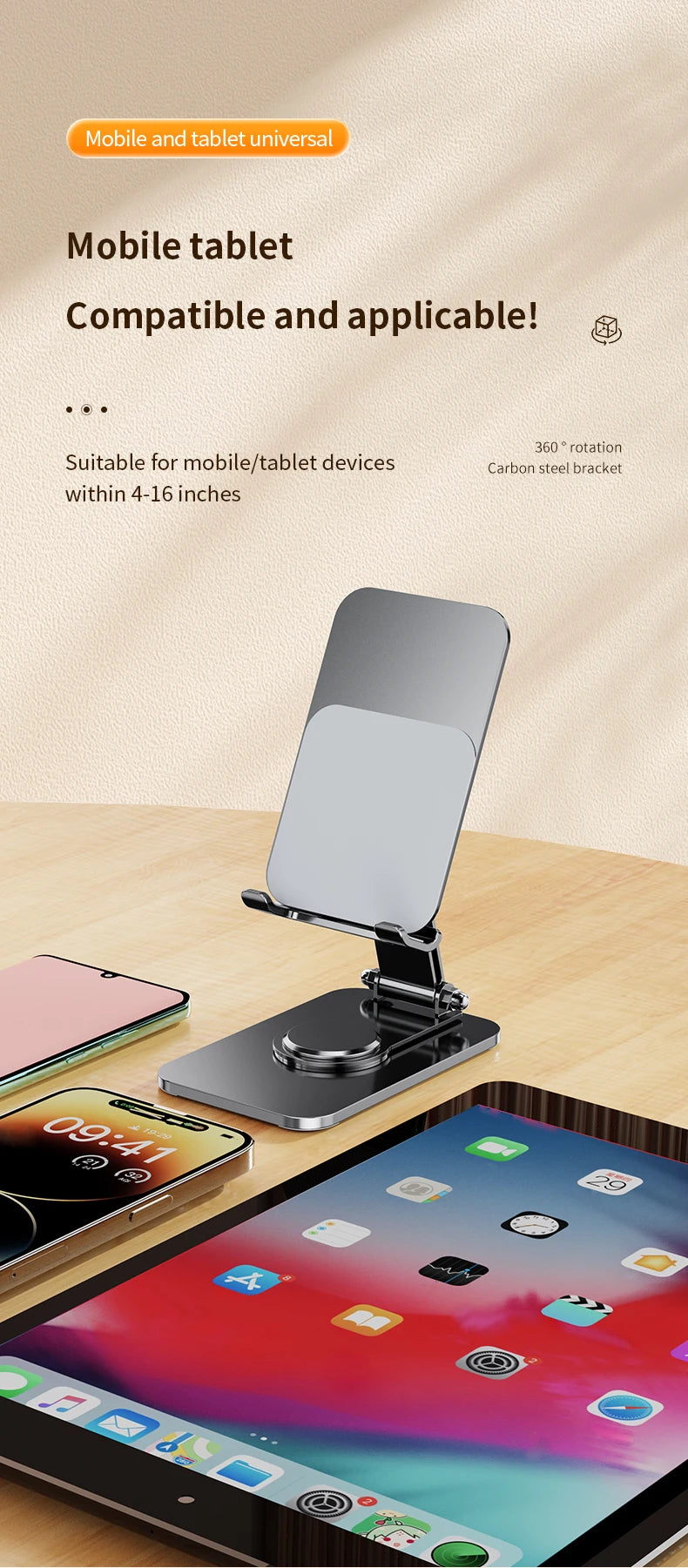 VIKEFON Universal Aluminum Alloy Foldable Phone & Tablet Stand – Adjustable