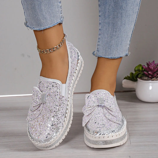 Women'S Sneakers Women'S Fashion Sequin Bow Casual Shoes Slip On Casual Comfortable Shoes лоферы женские
