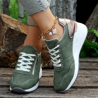 Plus Size Fashion Wedges Sneakers for Women 2025 Spring Lace Up Platform Sports Shoes Woman Lightweight Non Slip Casual Shoes