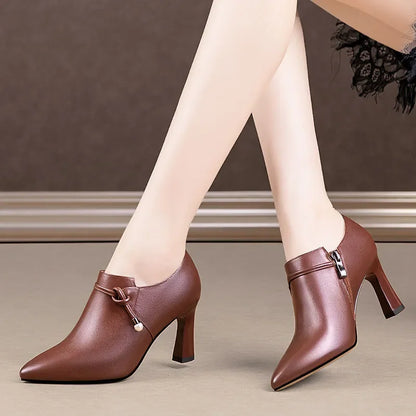 Women Fashion High Quality Brown Stiletto Heel Ankle Boots Lady Casual Black Patent Leather Autumn Shoes