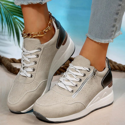 Plus Size Fashion Wedges Sneakers for Women 2025 Spring Lace Up Platform Sports Shoes Woman Lightweight Non Slip Casual Shoes