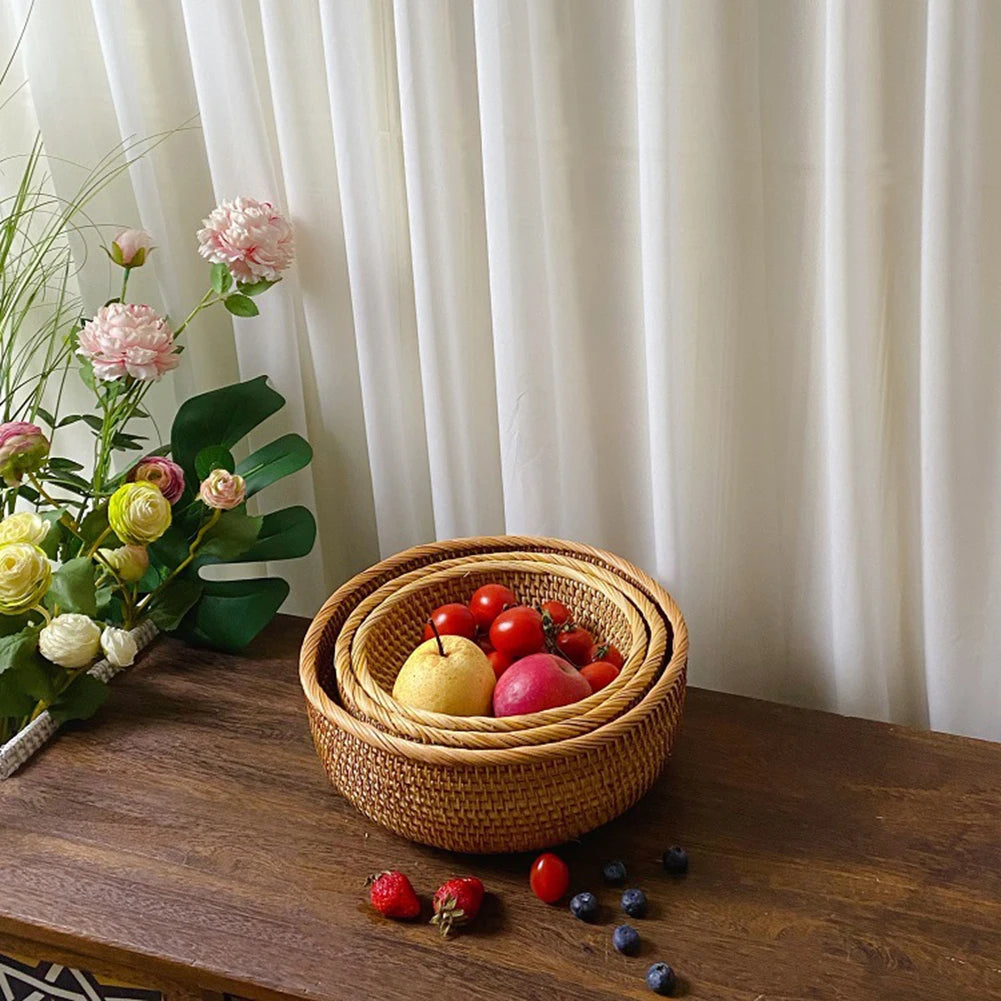 Shunmaii Hand-Woven Rattan Storage Basket – Natural Food Platter & Tray