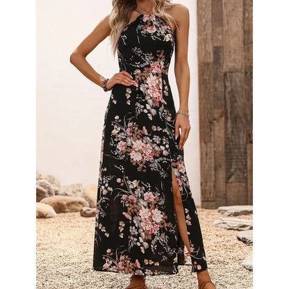 New Hot Sale Of The Season Spring Summer Floral Print Off-Shoulder Maxi Dress Sleeveless Gown Elegant Women's Fashion Long Eveni
