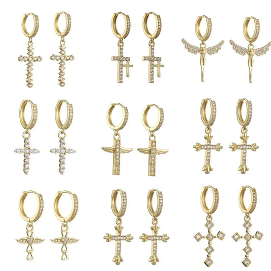 HypeHub Color Diamond Cross Hoop Earrings – American Style Ear Clip