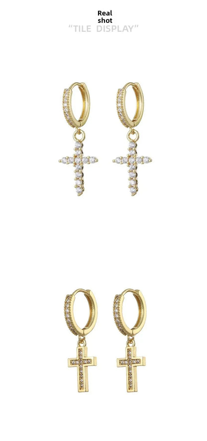 HypeHub Color Diamond Cross Hoop Earrings – American Style Ear Clip