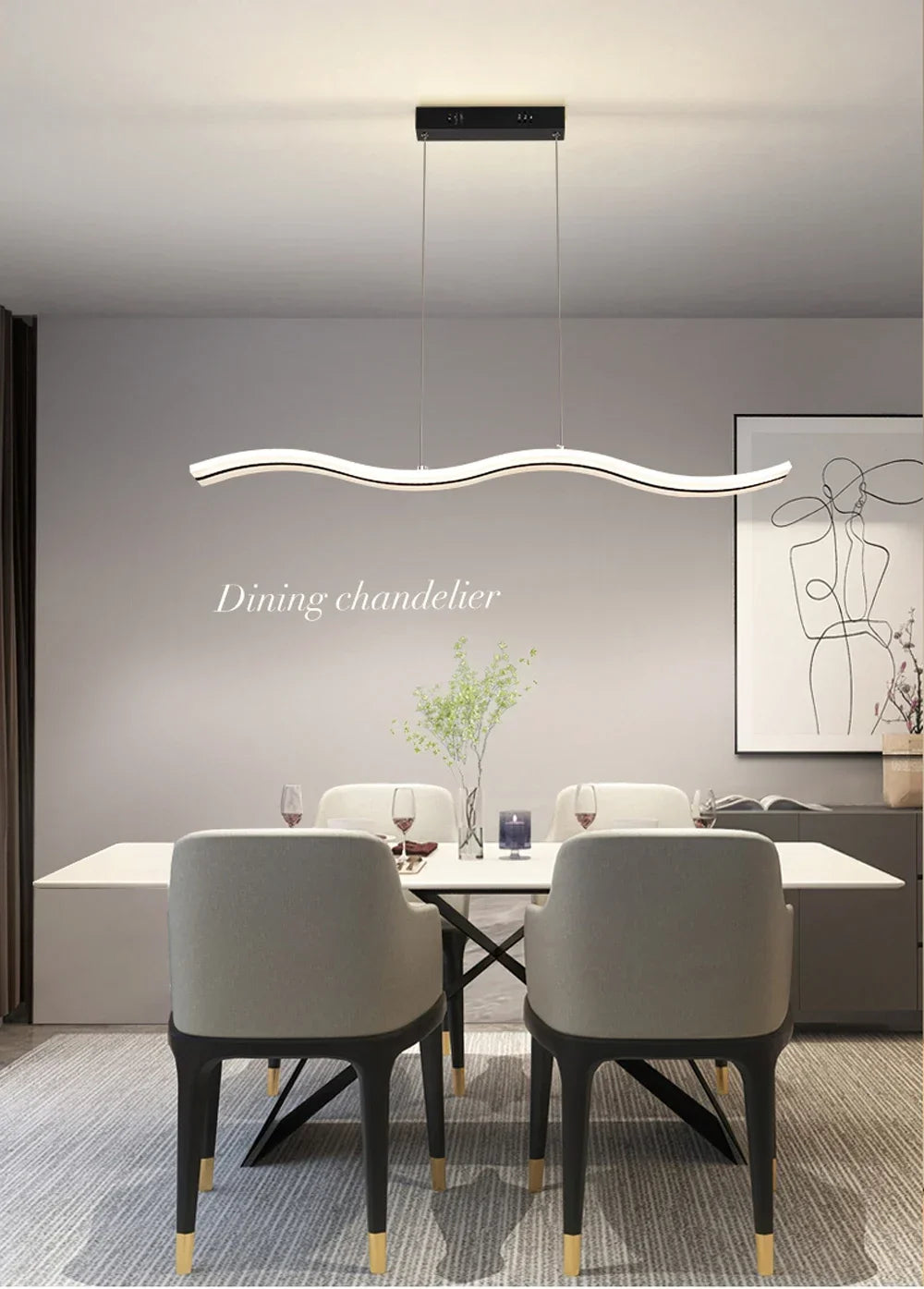 Qyartistry Modern LED Chandelier – Polished Chrome Linear Pendant Lamp