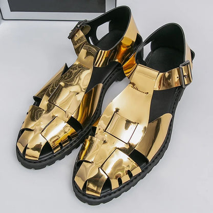 Summer Fashion New Men Gladiators Gold Buckle Platform Casual Shoes Breathable Beach Sandals Outdoor Slippers Plus Size