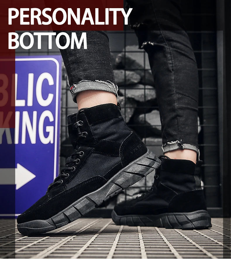 Men Combat Boots Summer Breathable Comfortable Canvas Men Ankle Boots Casual Lightweight Outdoor Jogging Platform Mesh Men Boots