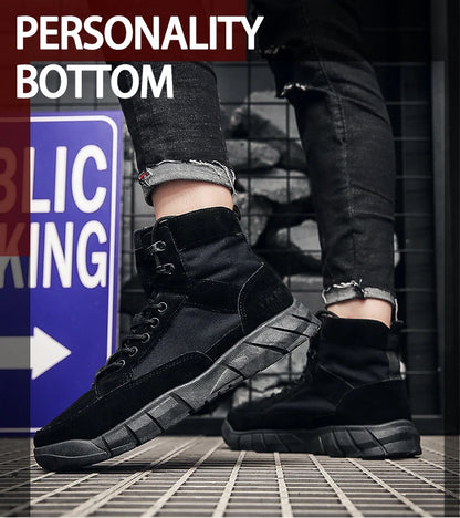 Men Combat Boots Summer Breathable Comfortable Canvas Men Ankle Boots Casual Lightweight Outdoor Jogging Platform Mesh Men Boots
