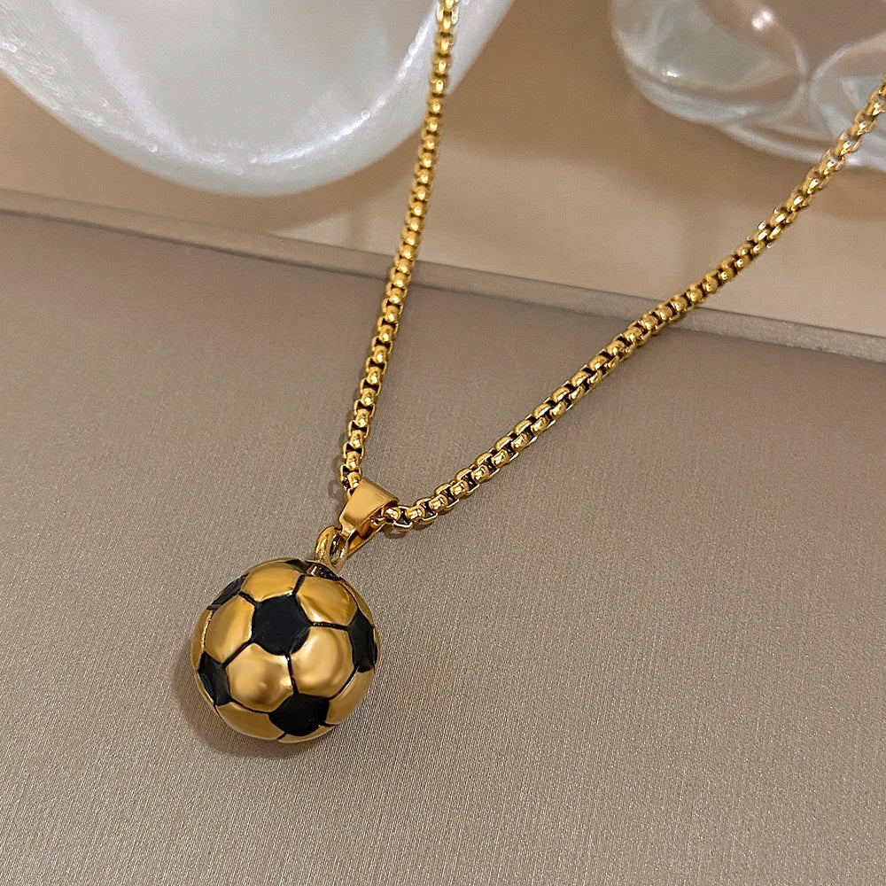 Flashbuy Stainless Steel Soccer Football Pendant Necklace for Men & Women