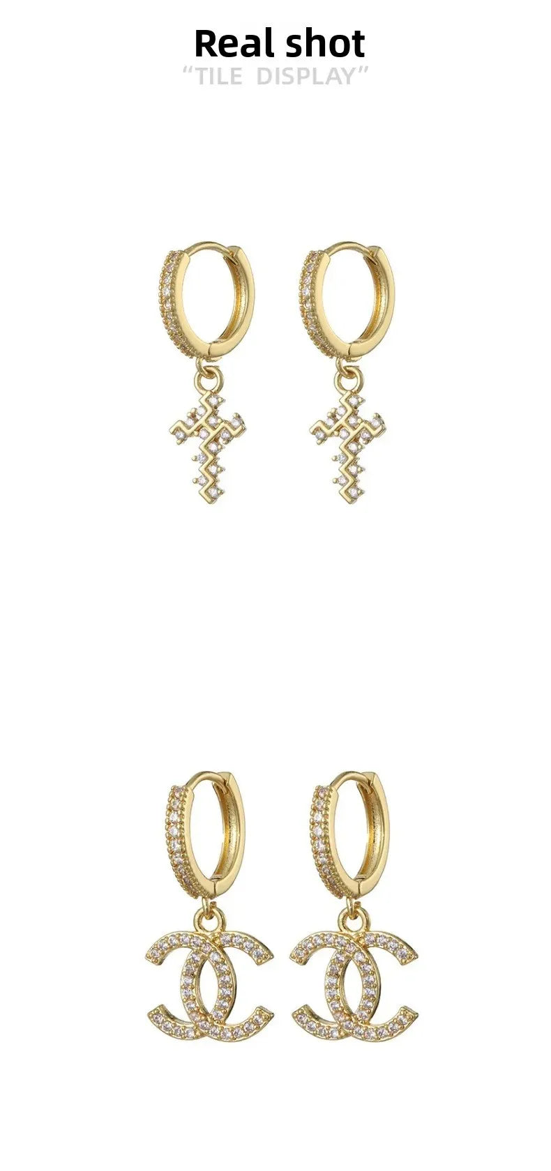 HypeHub Color Diamond Cross Hoop Earrings – American Style Ear Clip
