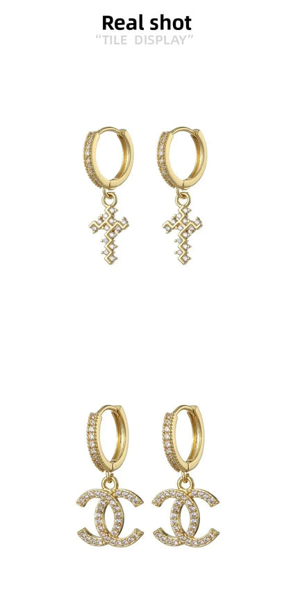 HypeHub Color Diamond Cross Hoop Earrings – American Style Ear Clip