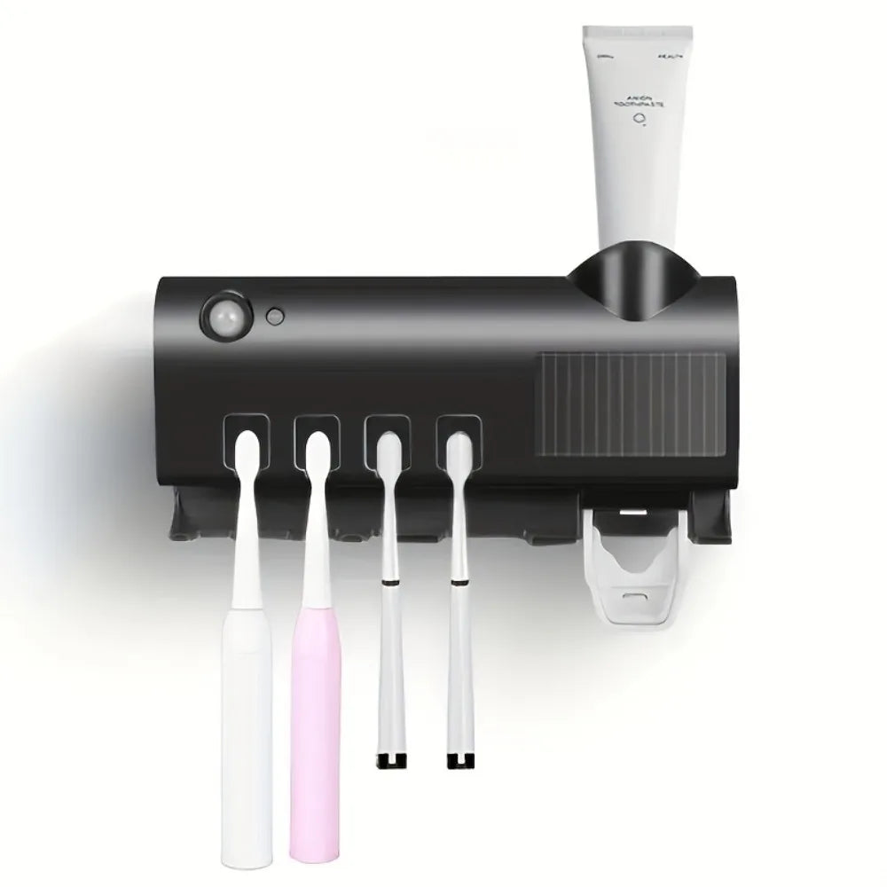 White Smart Toothbrush Holder Auto Dispenser USB Charging Wall Mount Perfect for home and business bathrooms