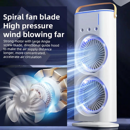 2 In 1 Dual Fan Three Hole Spray Humidification Fan Summer Office Home Air Cooling Fan With 7 Colorful Night Lights Humidifier