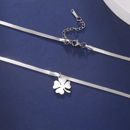 HIPEE Lucky Four-leaf Clover Pendant Necklace – Stainless Steel Snake Chain