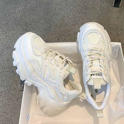 Thick Soled Sports Women's Shoes 2024 New Mesh Breathable and Versatile Height Increasing Casual Sports Vulcanized Shoes Sneaker