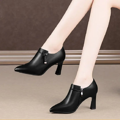 Women Fashion High Quality Brown Stiletto Heel Ankle Boots Lady Casual Black Patent Leather Autumn Shoes