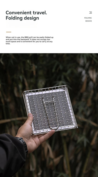 CAMPINGMOON Outdoor Camping 304 Stainless Steel Folding Toast Grill Net, Evenly Baked Card Type Gas Stove Barbecue Net