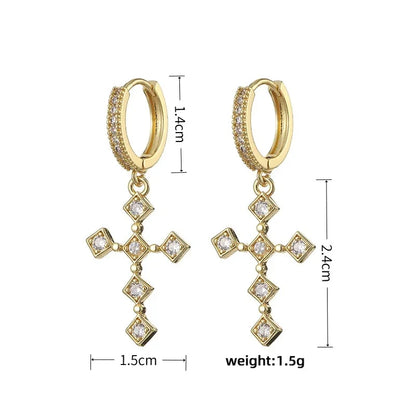 HypeHub Color Diamond Cross Hoop Earrings – American Style Ear Clip
