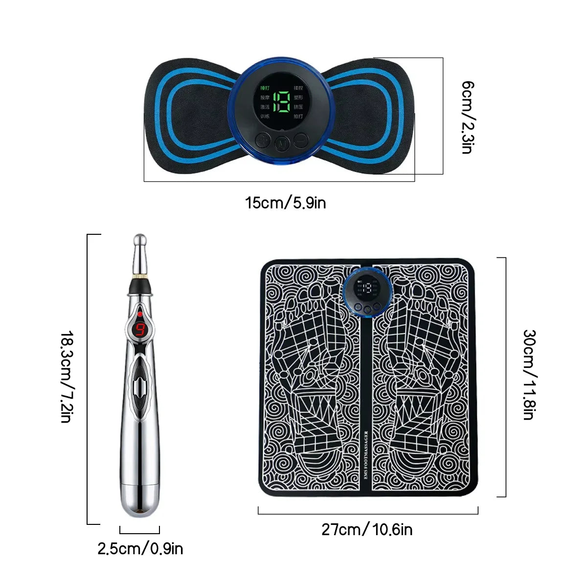 3PCS Home Massager Set EMS Foot Therapy Massager Multi-function Electronic Massage Pen to Relieve Shoulder Neck Waist Back Pain