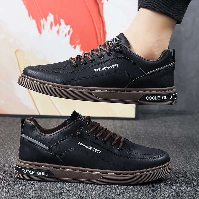 Men's Casual Leather Sneakers Waterproof Vulcanized Shoes Men Comforthable Spring Sneakers Casual Shoes zapatos altos hombre