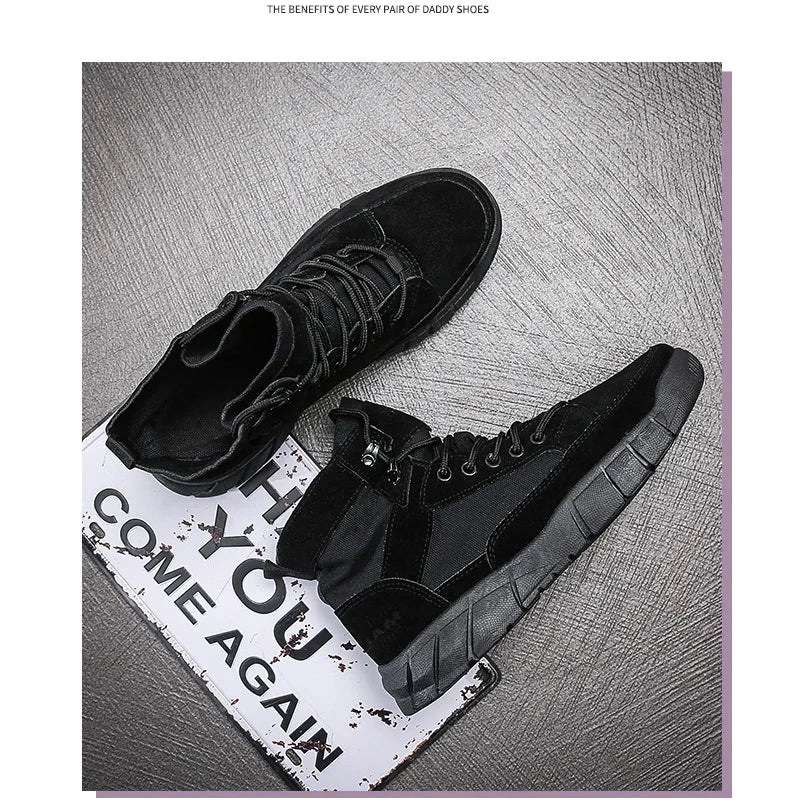 Men Combat Boots Summer Breathable Comfortable Canvas Men Ankle Boots Casual Lightweight Outdoor Jogging Platform Mesh Men Boots